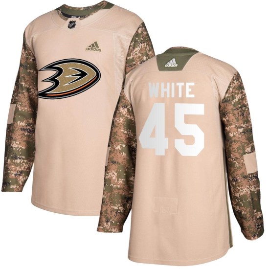 Colton White Anaheim Ducks Youth Authentic Camo Veterans Day Practice Adidas Jersey - White