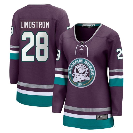 Gustav Lindstrom Anaheim Ducks Women's Premier 30th Anniversary Breakaway Fanatics Branded Jersey - Purple
