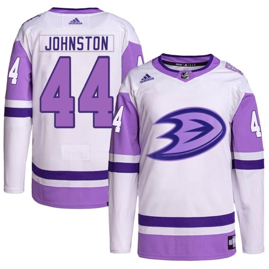 Ross Johnston Anaheim Ducks Authentic Hockey Fights Cancer Primegreen Adidas Jersey - White/Purple