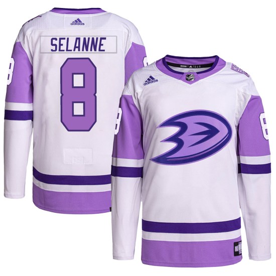 Teemu Selanne Anaheim Ducks Authentic Hockey Fights Cancer Primegreen Adidas Jersey - White/Purple