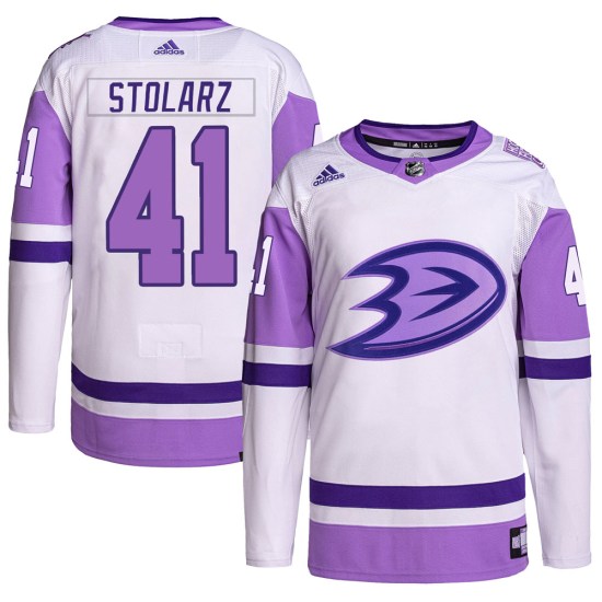 Anthony Stolarz Anaheim Ducks Authentic Hockey Fights Cancer Primegreen Adidas Jersey - White/Purple