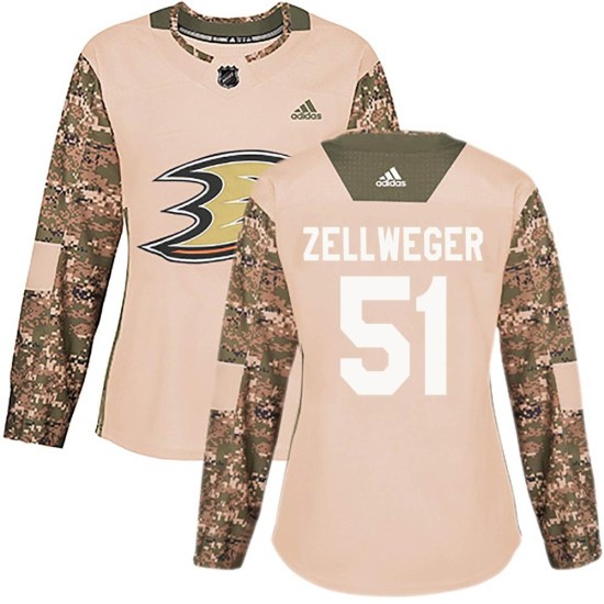 Olen Zellweger Anaheim Ducks Women's Authentic Veterans Day Practice Adidas Jersey - Camo