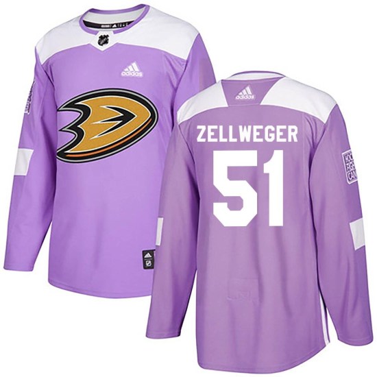 Olen Zellweger Anaheim Ducks Youth Authentic Fights Cancer Practice Adidas Jersey - Purple