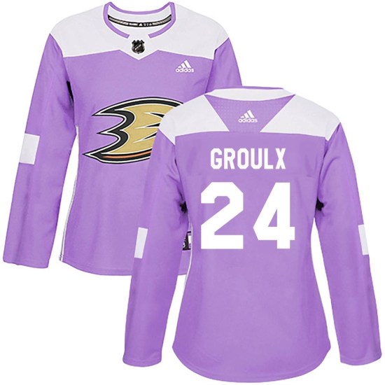 Bo Groulx Anaheim Ducks Women's Authentic Fights Cancer Practice Adidas Jersey - Purple