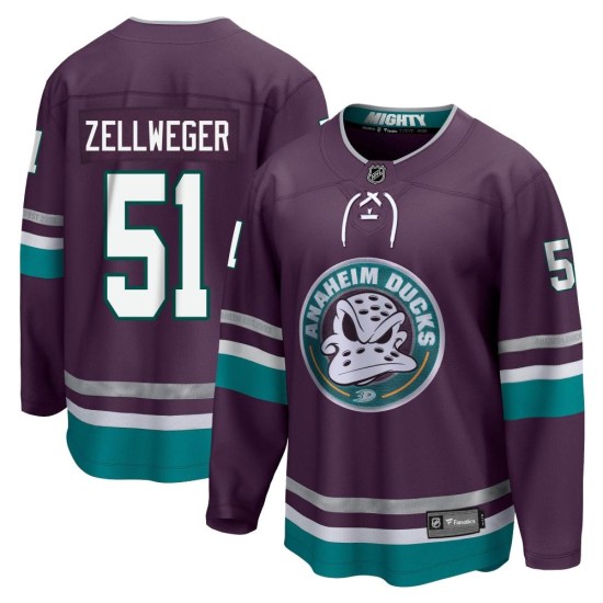 Olen Zellweger Anaheim Ducks Premier 30th Anniversary Breakaway Fanatics Branded Jersey - Purple