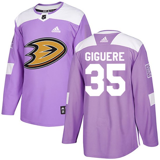 Jean-Sebastien Giguere Anaheim Ducks Authentic Fights Cancer Practice Adidas Jersey - Purple