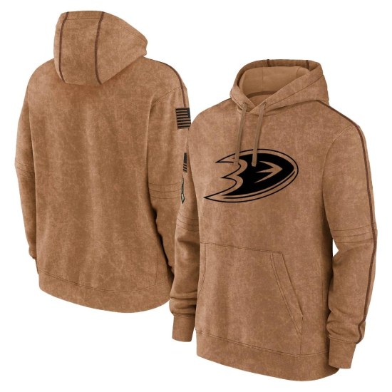 Anaheim Ducks Youth 2023 Salute to Service Club Pullover Hoodie - Brown