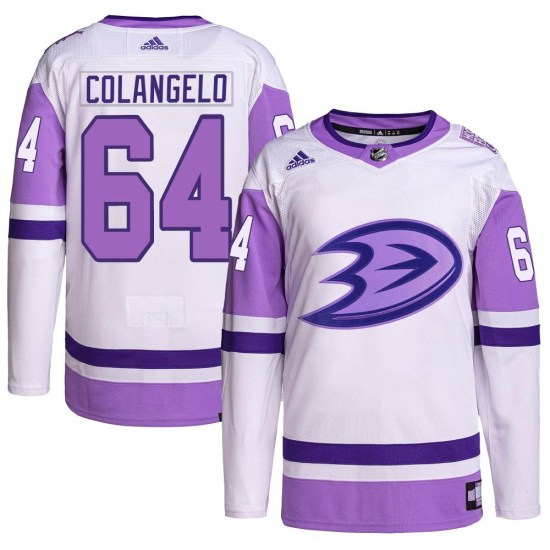 Sam Colangelo Anaheim Ducks Youth Authentic Hockey Fights Cancer Primegreen Adidas Jersey - White/Purple