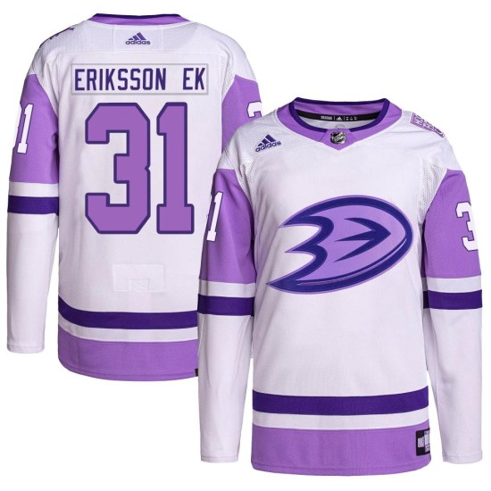 Olle Eriksson Ek Anaheim Ducks Youth Authentic Hockey Fights Cancer Primegreen Adidas Jersey - White/Purple