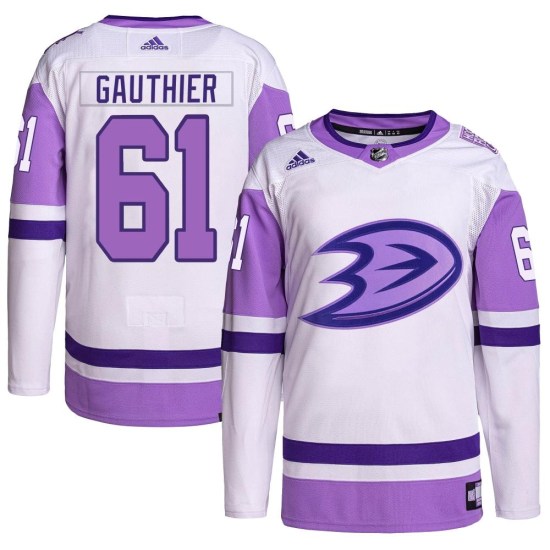 Cutter Gauthier Anaheim Ducks Youth Authentic Hockey Fights Cancer Primegreen Adidas Jersey - White/Purple