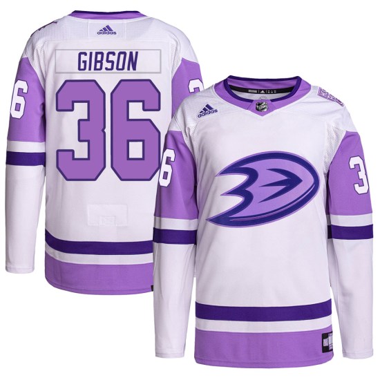 John Gibson Anaheim Ducks Youth Authentic Hockey Fights Cancer Primegreen Adidas Jersey - White/Purple