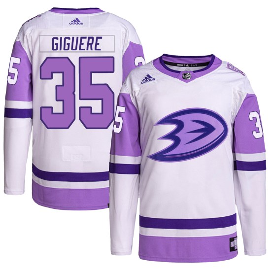 Jean-Sebastien Giguere Anaheim Ducks Youth Authentic Hockey Fights Cancer Primegreen Adidas Jersey - White/Purple