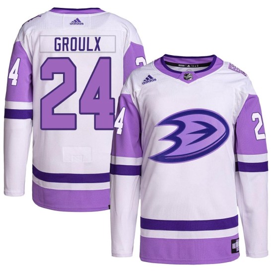 Bo Groulx Anaheim Ducks Youth Authentic Hockey Fights Cancer Primegreen Adidas Jersey - White/Purple