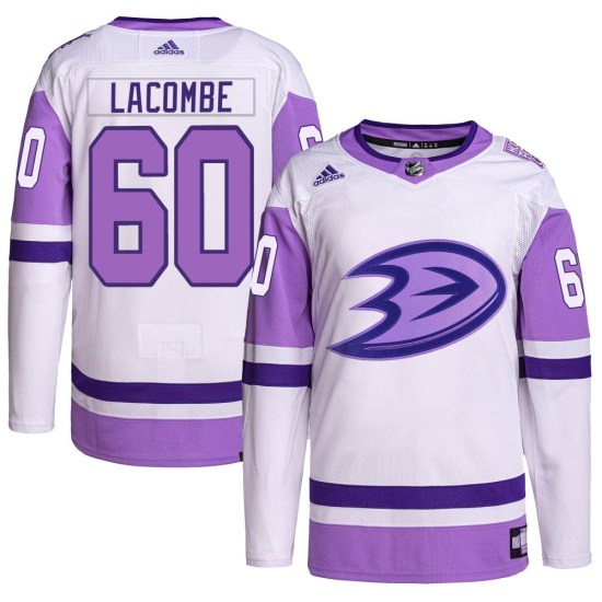 Jackson LaCombe Anaheim Ducks Youth Authentic Hockey Fights Cancer Primegreen Adidas Jersey - White/Purple