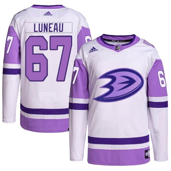 Tristan Luneau Anaheim Ducks Youth Authentic Hockey Fights Cancer Primegreen Adidas Jersey - White/Purple
