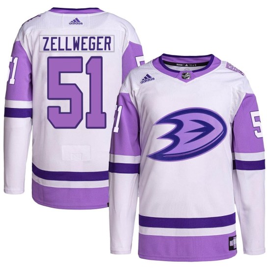 Olen Zellweger Anaheim Ducks Youth Authentic Hockey Fights Cancer Primegreen Adidas Jersey - White/Purple